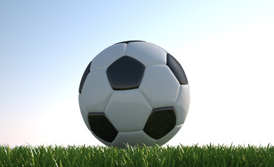Fototapeta na wymiar Soccer ball close up on grass lawn.