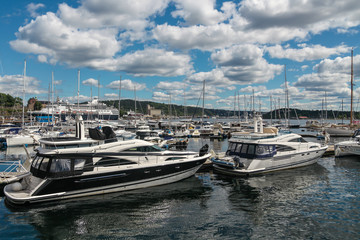 Fototapeta premium Yachts and boats in the harbor Oslo, Norway