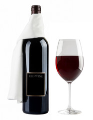 Red Wine bottle and glass on white background