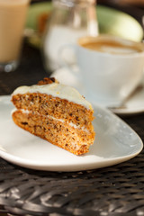 carrot cake with coffee