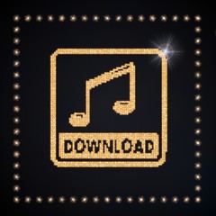 3d graphic of a magic music download symbol glittering golden
