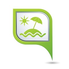 Beach icon on map pointer, vector illustration