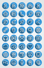 Flat Icons Social Network Round Blue Set