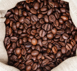 sack bag full of roated coffee beans