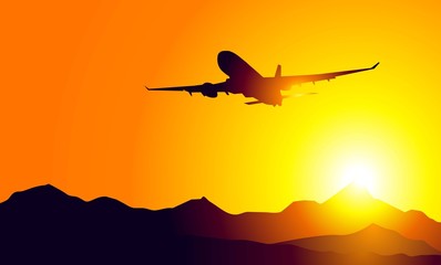 Aeroplane and Sunset on mountains