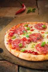 Appetising salami and cheese pizza