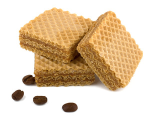 Wafers or honeycomb waffles isolated on white background