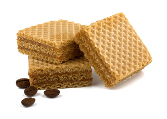 Wafers or honeycomb waffles isolated on white background