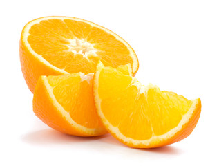 Orange fruit slice on white background