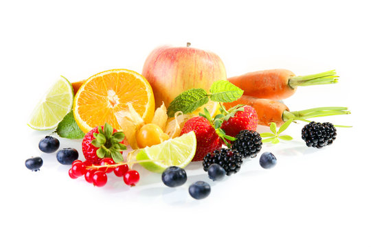 Colourful display of fresh fruit and vegetables