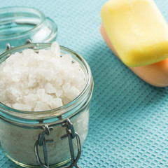 Sea salt in can and soap