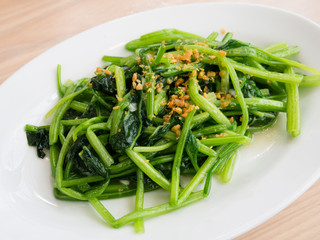 Healthy diet vegetarian garlic spinach meal