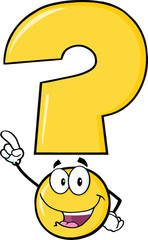 Happy Yellow Question Mark Character Pointing With Finger