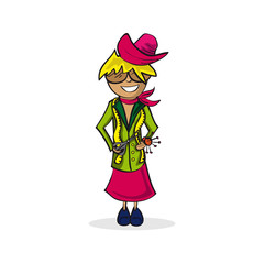 Profession clothing designer woman cartoon figure.