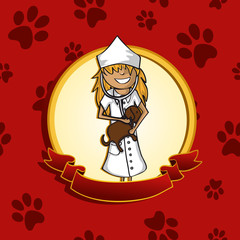 Service vet doctor girl cartoon label icon.