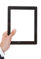 Close-up Of Hand Holding Digital Tablet