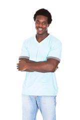 Casual Young African Man Posing In Front Of Camera