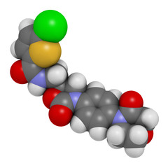 Rivaroxaban anticoagulant drug, chemical structure.