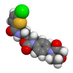 Rivaroxaban anticoagulant drug, chemical structure.