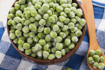 Frozen peas in bowl