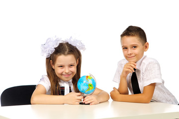 Fototapeta premium boy and girl with globe