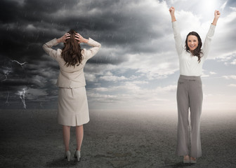 Fototapeta na wymiar Successful and stressed businesswomen