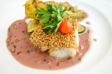 grilled seafood and vegetables