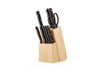 Set of knives for kitchen is isolated