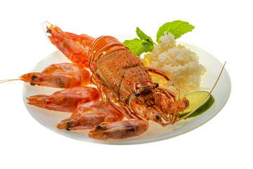 Spiny lobster, shrimps and rice