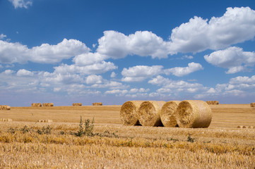 straw bales and blue sky