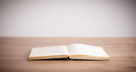 Open Book on wood background