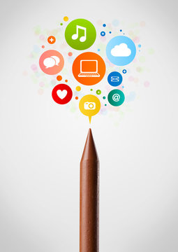 Crayon close-up with social network icons