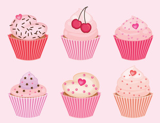 collection of vector valentine's cupcakes