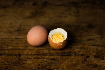 Eggs on wooden table