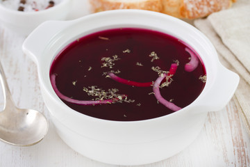 beet soup in bowl