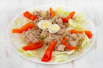 salad with fish on the plate