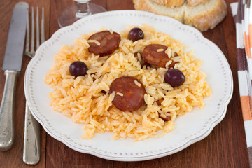 rice with chorizo on the plate