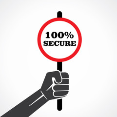 100% secure word banner hold in hand stock vector