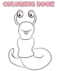 Coloring book with a worm. Cartoon Illustration