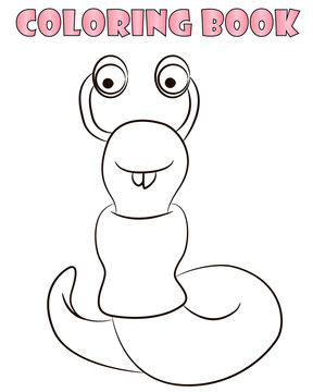 Coloring book with a worm. Cartoon Illustration