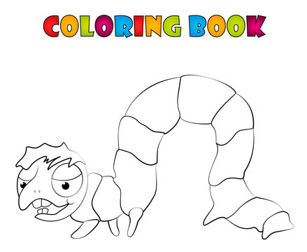 Coloring book with a caterpillar. Cartoon Illustration