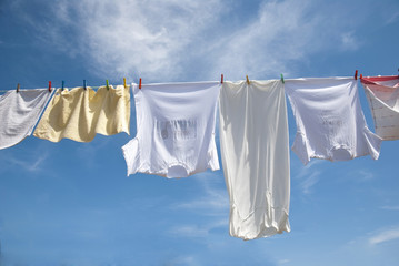 Laundry drying on the rope outside