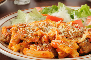 Rigatoni with meatballs and sausage