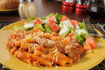 Rigatoni with Italian sausage and marinra sauce