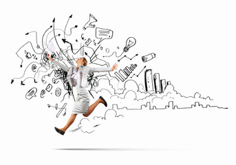 Jumping businesswoman