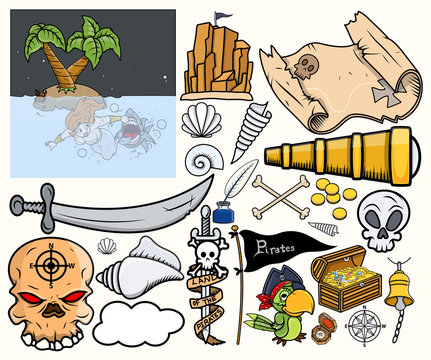 Pirate Treasure Hunt Vector Illustrations Set