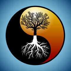 Tree and it's roots in yin yang symbol - obrazy, fototapety, plakaty