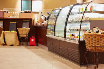 Showcase and counter in cafeteria