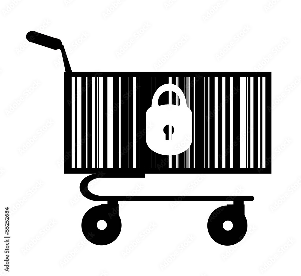 Poster Caddie de supermarché sécurisé avec un cadenas