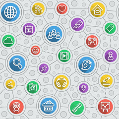 Social Networking Flat  Outline Multicolor Pattern